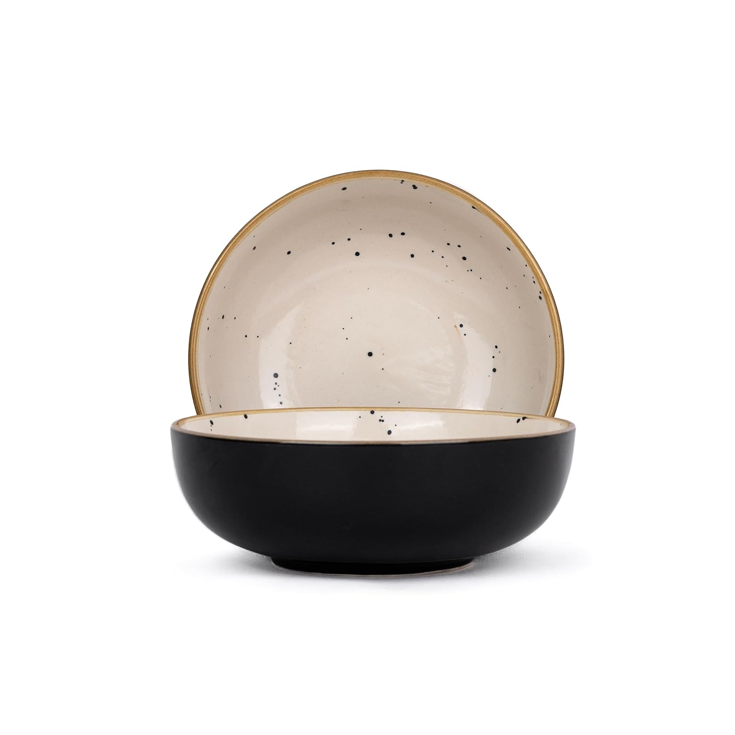 Ceramic Pasta Bowl Set Of 2 Pieces - 18cm, Black Ivory, 800ml Each | Stoneware Ceramic Serving Bowls | Pasta Plate - Deep Plate | Ceramic Bowl With Glossy Finish - Pasta Serving Plate