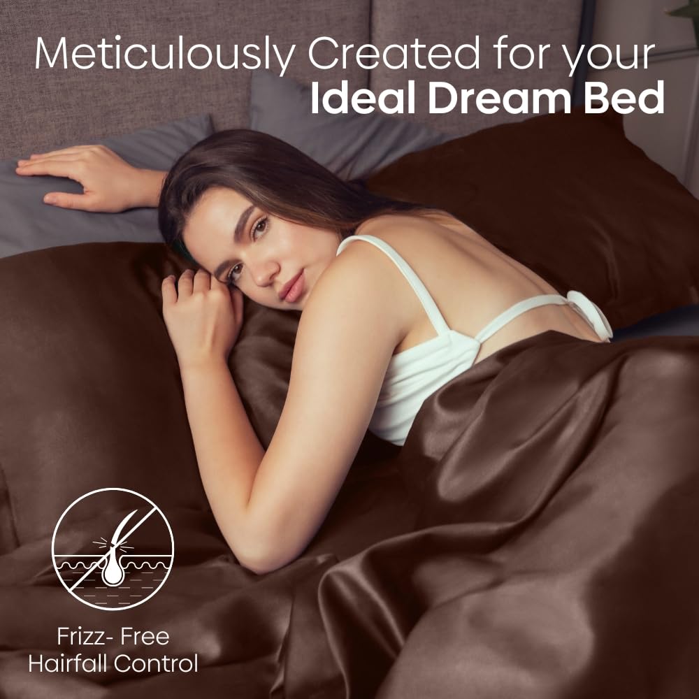 Satin Bedsheets For King Size With 2 Pillow Covers - 108 X 90 Inches, Mocha Velvet | Elegance & Comfort Redefended | 300 Thread Count