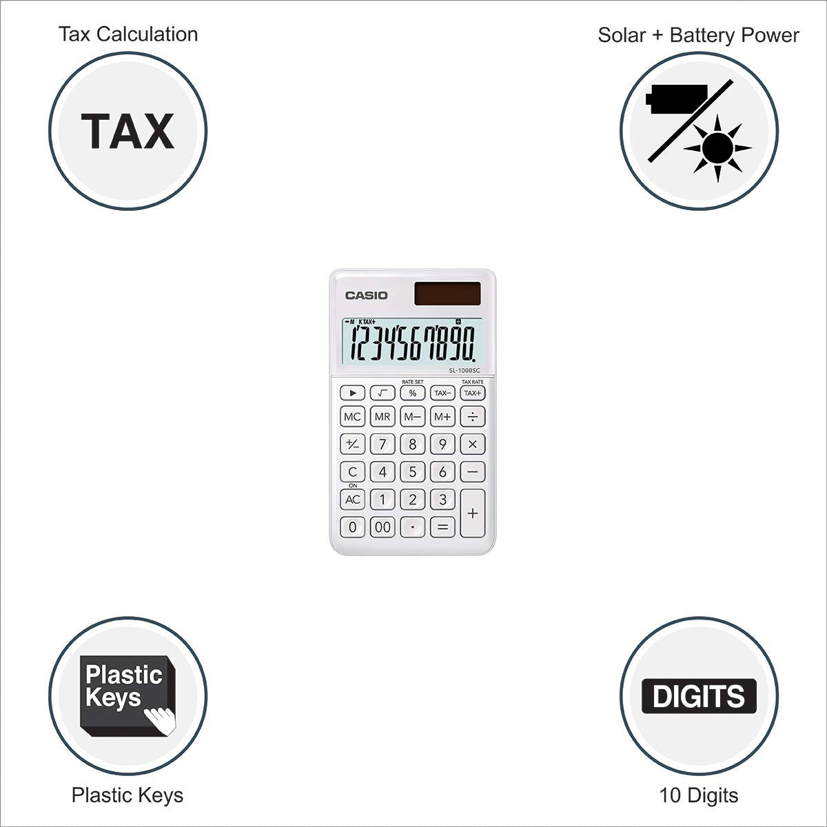 Casio MJ-120GST GST Calculator (Black) & Casio SL-1000SC-WE Portable Calculator (White)