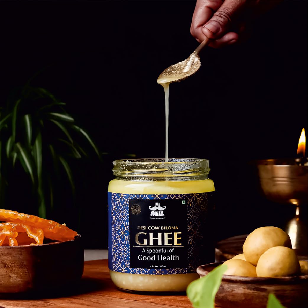 Pure Natural Desi Cow Bilona Ghee By Mr. Milk | Rich In Nutrients & Energy Healthy Pure Desi Ghee Good For Overall Health | 1 Litre (500ml * 2) 33.8 Ounce | Jar Pack