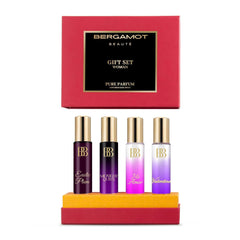 Bergamot Beaute Pure Perfume Gift Set For Women Pack Of 4x 0.5 Fl.oz. | Valentine + Exotic Plum + Mi Amor + Midnight Queen | 2x Long Lasting Than EDP