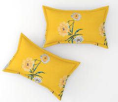 King Size Bedsheet With Two Pillow Cover (Size - 78 X 72 Inches, Yellow & White) | Elastic Fitted Floral Bedsheet | Best For Festival Gifting