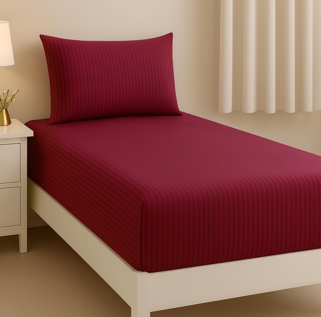 Cotton Single Bedsheet With One Pillow Cover - 90 X 60 Inches, Maroon | Soft & Breathable Premium Printed Design Bedsheet