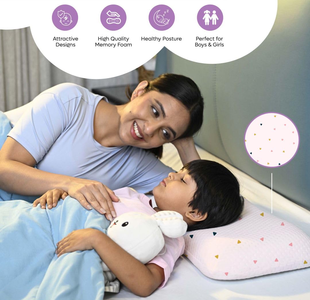 Premium Memory Foam Baby & Toddler Pillow, Bed Pillow - 20.5 X 11.5 X 2.5 Inch | Removable Cover, Perfect For Sleeping, Reading, Resting | Triangles Print, Adjustable Pillow