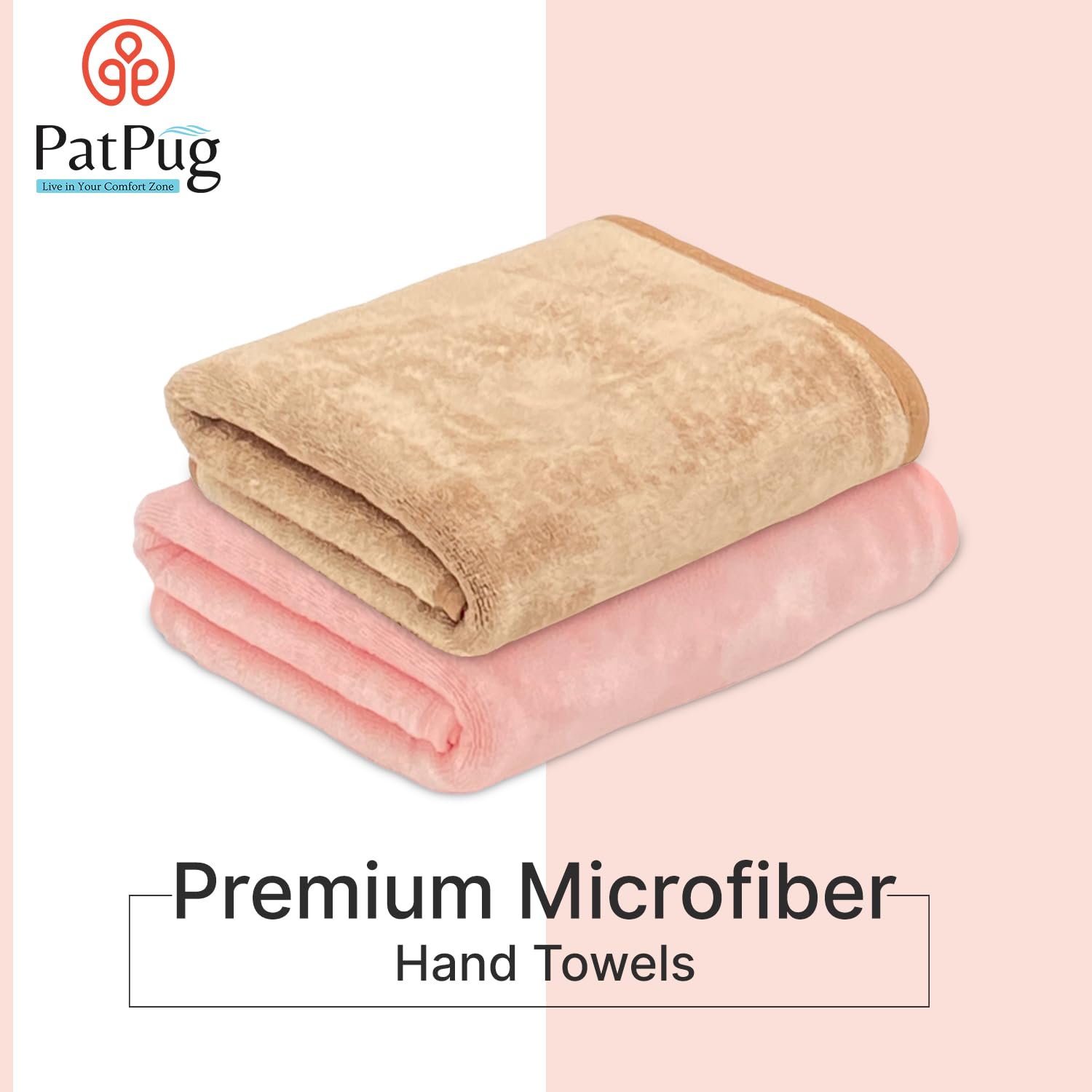 Patpug Ultra Soft Microfiber Hand Towel 600 | Comfortable, Fade Resistant, Highly Absorbent, Quick Drying Towel (Brown & Baby Pink) - 4 Piece