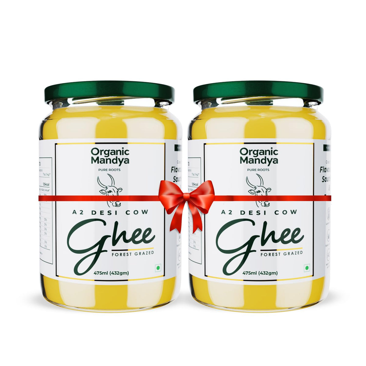 100% Pure A2 Desi Cow Ghee By Organic Mandya | Highly Nutritious Helps Keep Your Eyesight Desi Cow Ghee | 950ml (475ml * 2) 32.1 Ounce | Jar Pack