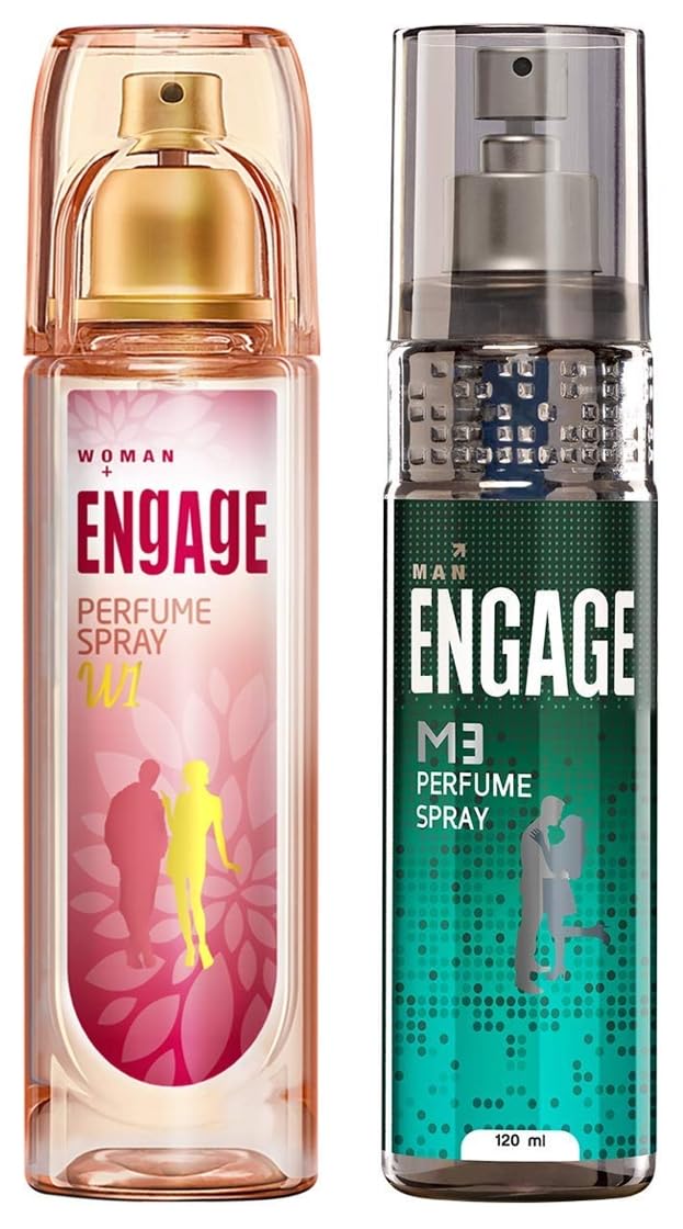 Engage M3 Perfume Spray For Men & W1 Perfume Spray For Women 120ml Each 4 Fl.oz. | Long Lasting Fragrance | Perfect For Gifting