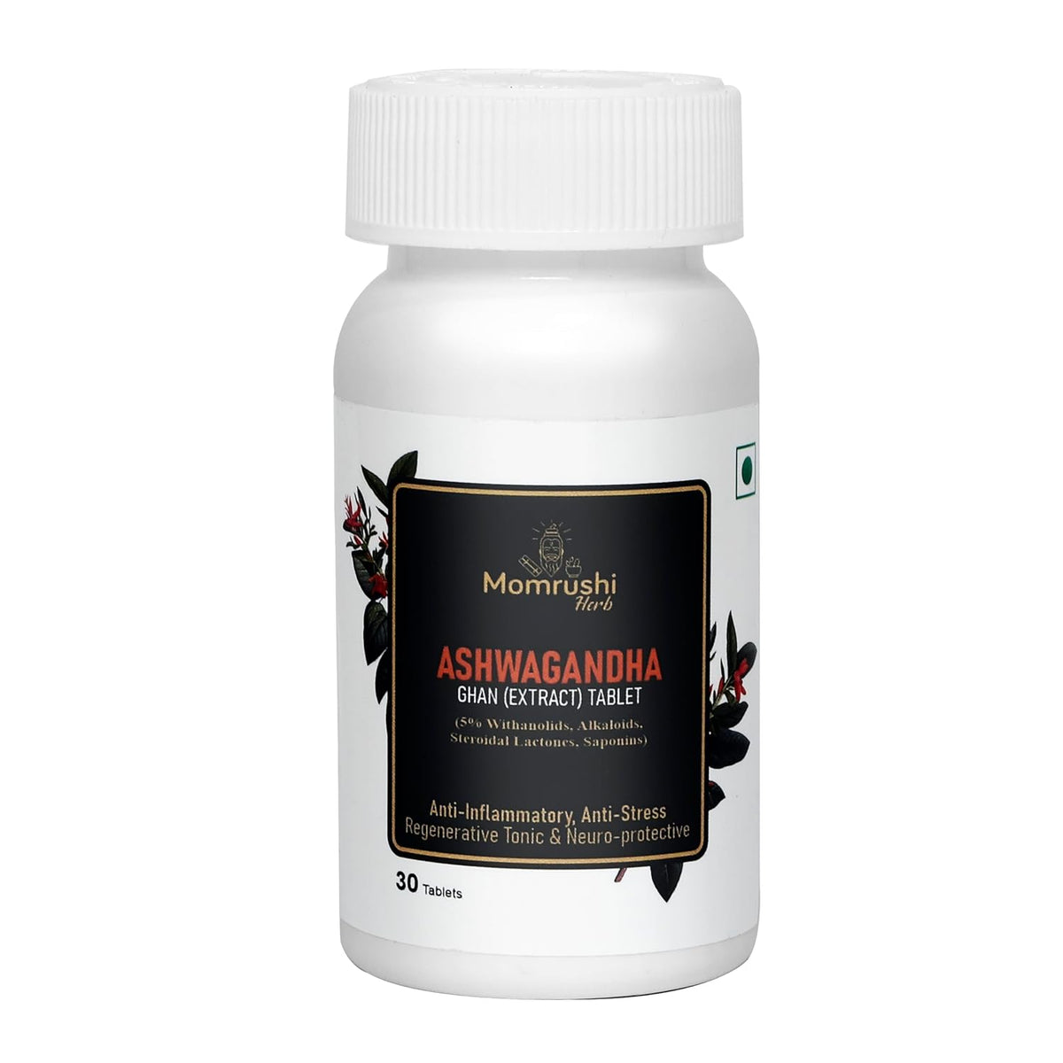 Momrushi Ashwagandha Tablets Roots Extract Original Stress & Anxiety Relief General Wellness Improves Sleep, Increases Immunity, Stamina Ayurvedic For Women & Men | 30 Tablets 50gm 0.1lbs