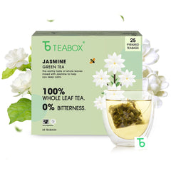 Teabox Jasmine Green Tea - 25 Pyramid Teabags | Made With 100% Whole Leaf - Natural Jasmine Flowers Sourced From Madurai | Low Caffeine, 0% Bitterness