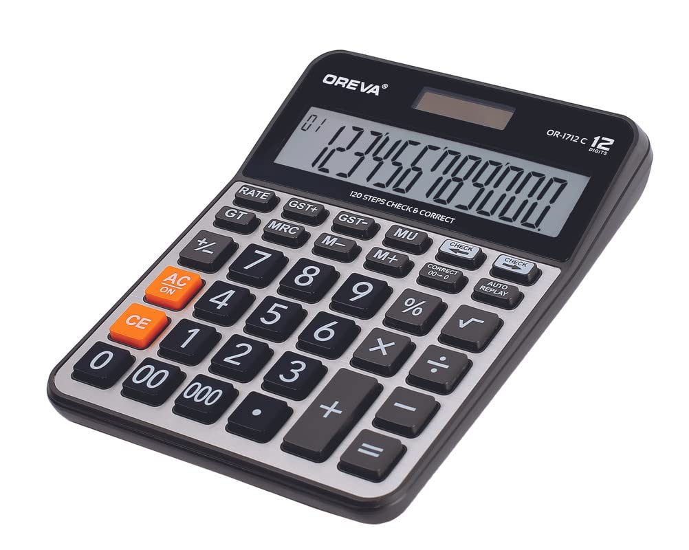 Oreva Or-1712-C Solar & Battery Desktop Calculator With Large Display & Big Sensitive Button | Standard Function Calculator For Students, School, Collage, Home, Office, Shop | Silver