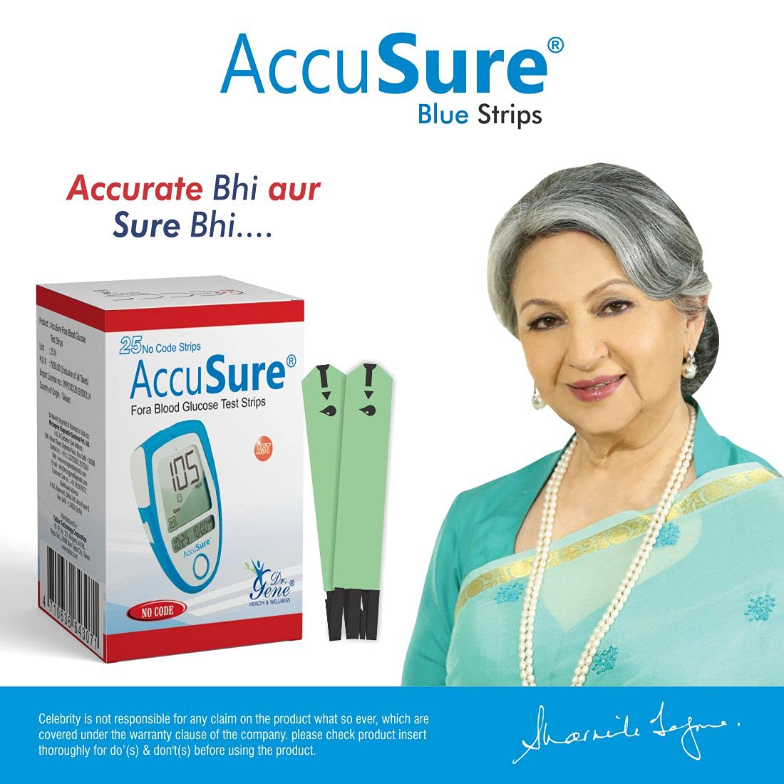 AccuSure Fora Blood Glucose Test Strips - 25 Strips | No Coding Technology