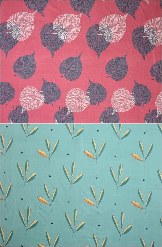 Double Bedsheet With 4 Pillow Covers - 88 X 90 Inches, Pink & Sea Green | Soft Brushed Glace Cotton - Long Lasting & Wrinkle Free | Prime Combo Pack Of 2 Bedsheet