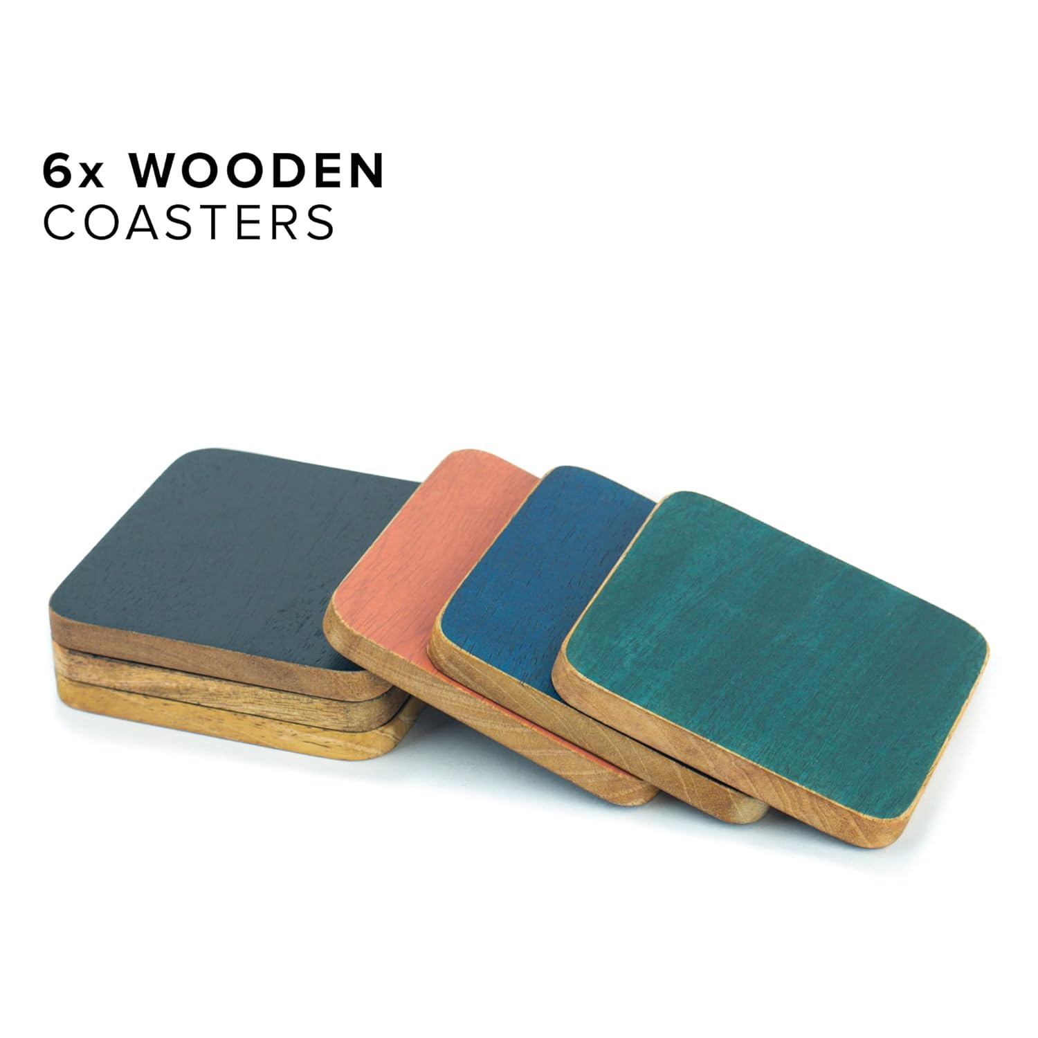 Wooden Tea Coasters Set Of 6, Mango Wood | Reversible Coaster Set - Coasters For Cups Set | Coasters For Glasses - Coasters For Cups | Wood Coaster Set - Square Wood Coaster Set