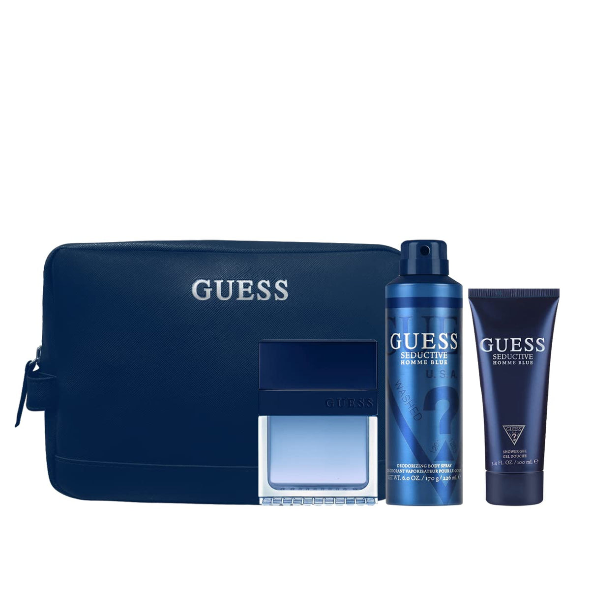 Guess Seductive Homme Blue Men Gift Set EDT 3.4fl.oz. + Shower Gel 3.4fl.oz.  + Body Spray 5.9 Oz.+ Pouch