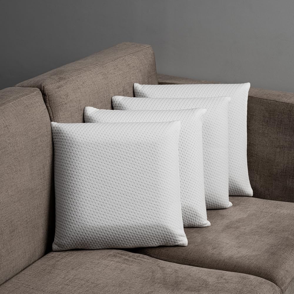 Memory Foam Cushion Pillow, Throw Pillow For Sofa, White - 14 X 14 Inches | Premium Fresh Hollow Fiber Filling | Furniture Cushion, Premium Comfort, Everyday Use, Bed Pillow - Set Of 4