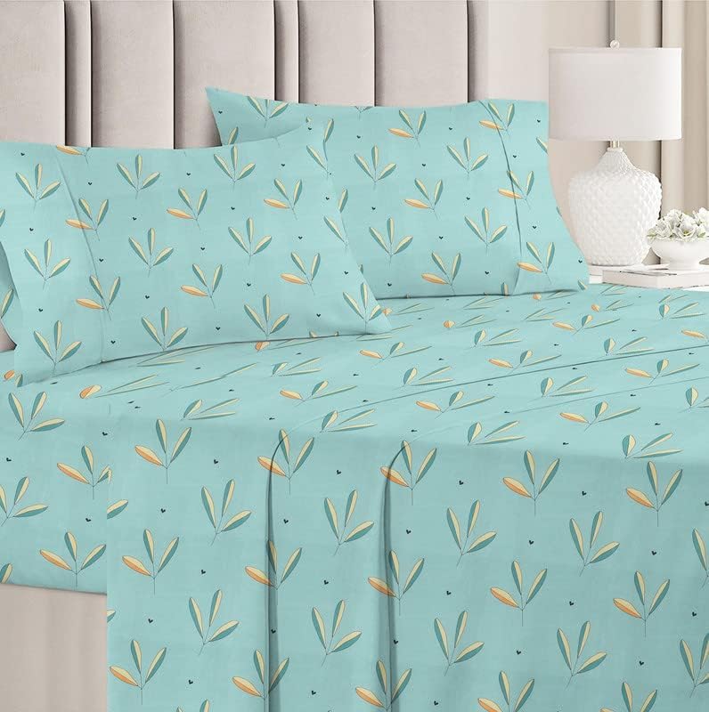 1 Double Bedsheet With 2 Pillow Covers - 86 X 90 Inches, Aqua & Green | 160 Thread Count Super Soft Microfiber Breathable & Wrinkle Free - 3 Pcs Set