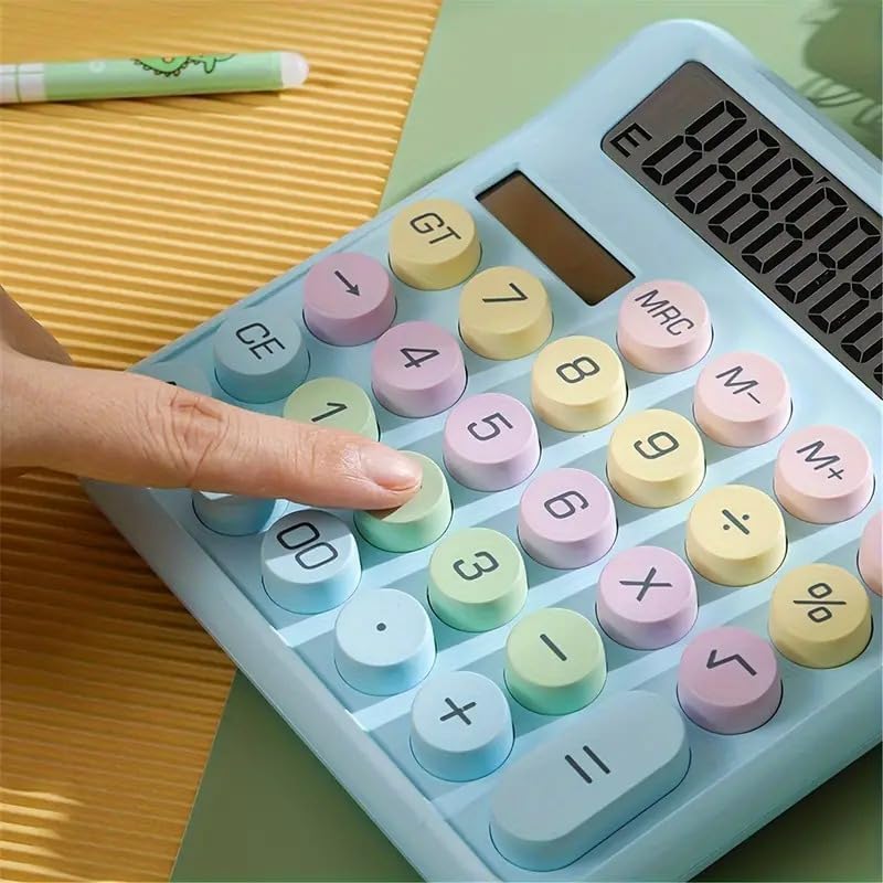 Mastano Desktop Cute Calculator -12 Digit large Display | Big Buttons | Solar Power |aesthetic Candy Color | For Office, School, Home Blue