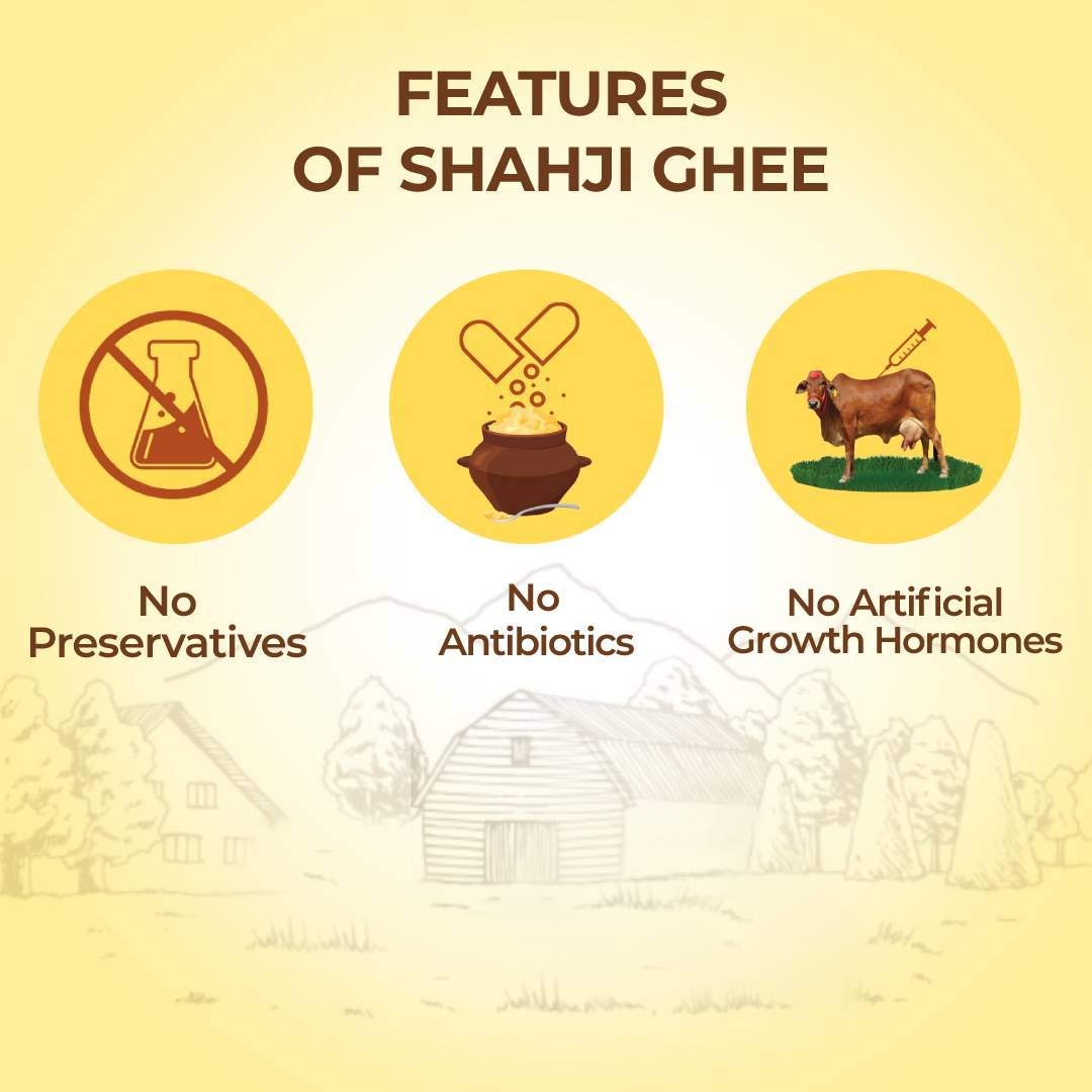 Organic Sahiwal Cow A2 Desi Ghee By Shahji | High In Protein Fiber & Nutrients Healthy Desi Ghee For Improves Digestion | (1 Litr) 33.8 Ounce | Jar Pack