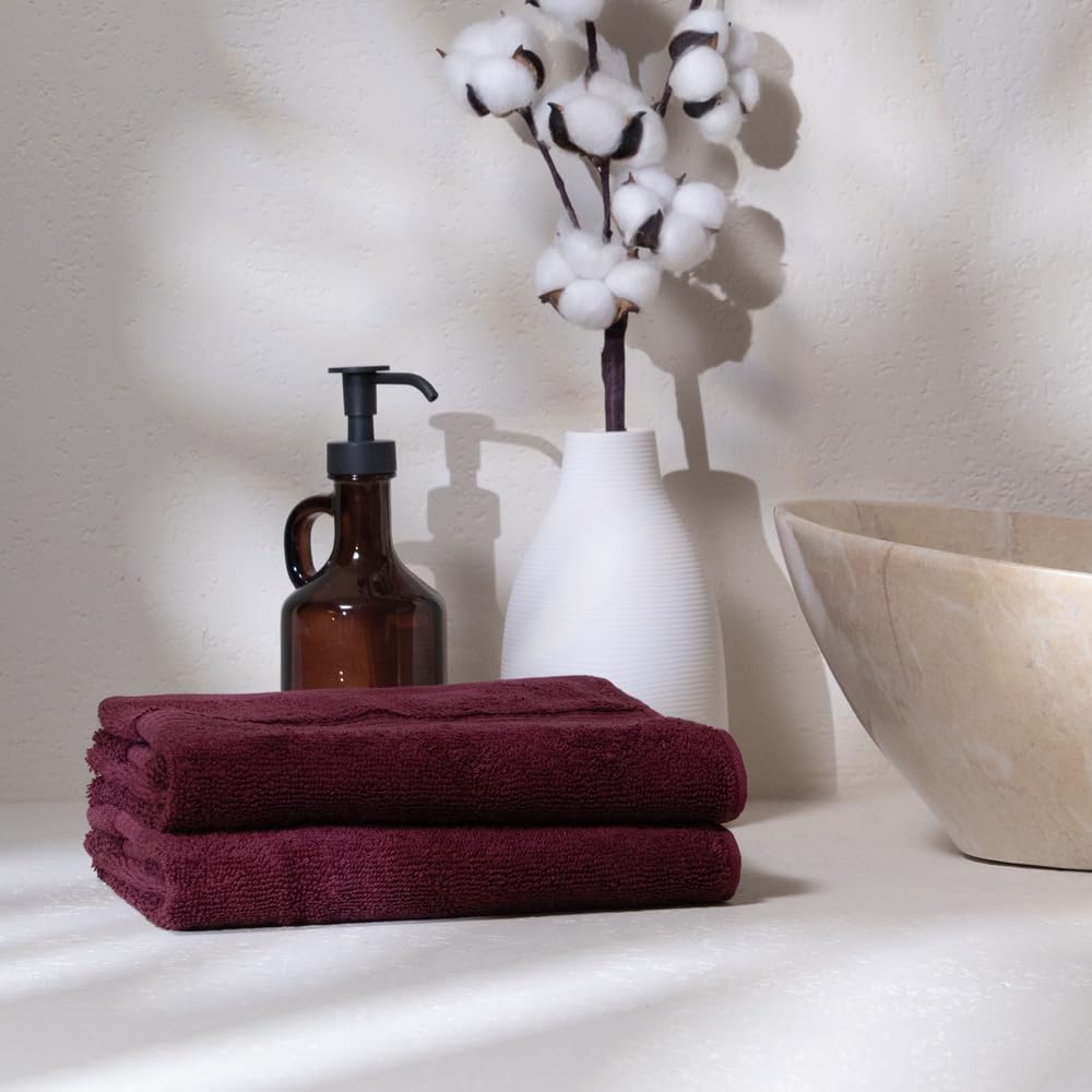 Feather & Spun Organic Cotton Lavender Fragrance Hand Towel 500 Gsm | Anti Microbial Fade Resistant Double Needle Stitch Hand Towel (Cranberry Crush) - Pack Of 2