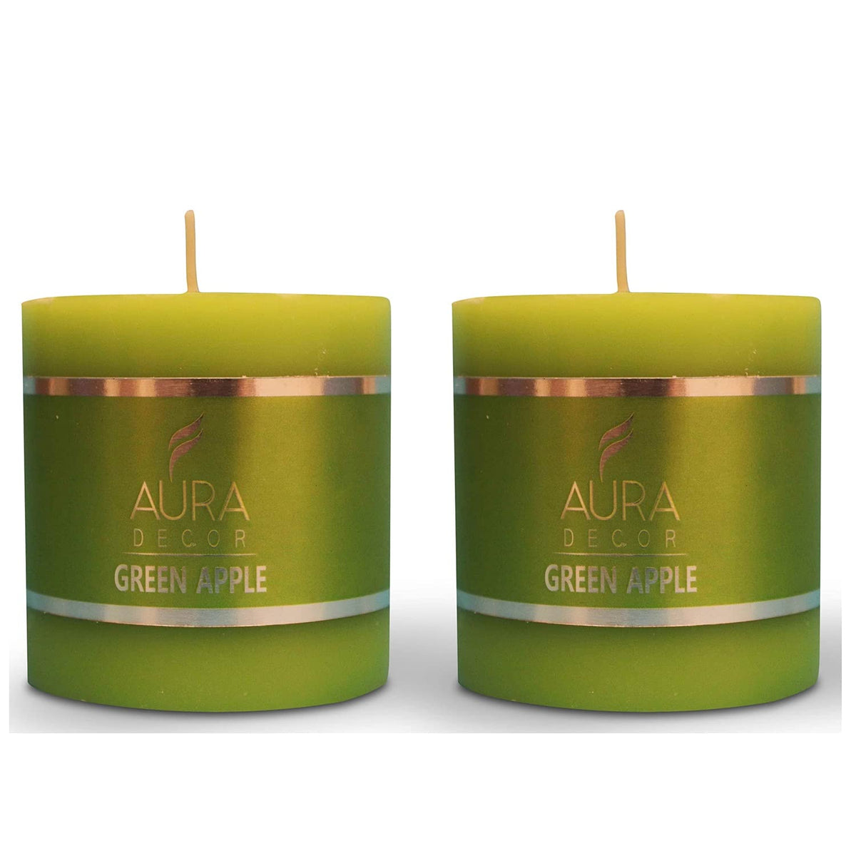 GREEN APPLE FRAGRANCE PILLAR CANDLE PACK OF 2 | PERFECT FOR EVENTS DECOR CANDLE