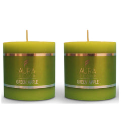 GREEN APPLE FRAGRANCE PILLAR CANDLE PACK OF 2 | PERFECT FOR EVENTS DECOR CANDLE