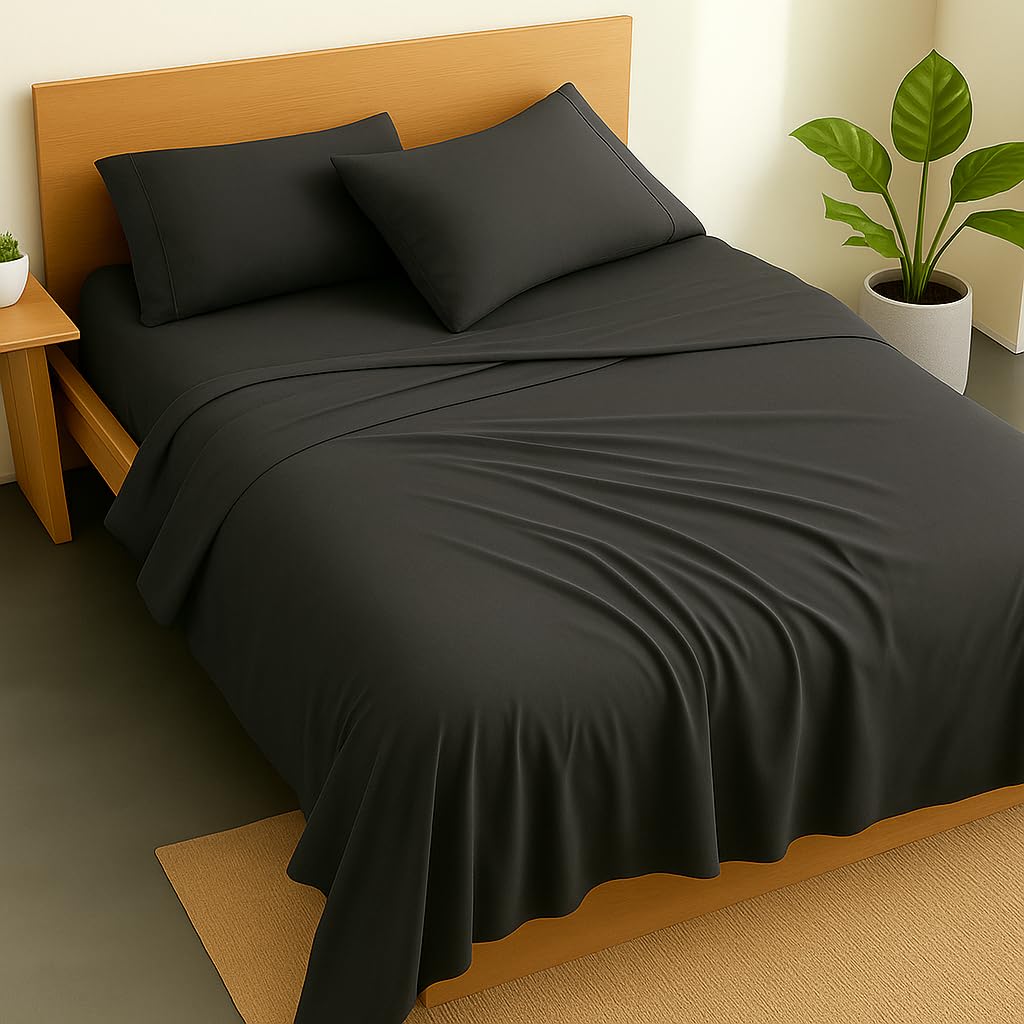 Double Bedsheet For Queen Size With 2 Matching Pillow Cover - 90 X 100 Inches, Dark Grey | Breathable & Durable, Soft Touch & Perfect For All Seasons