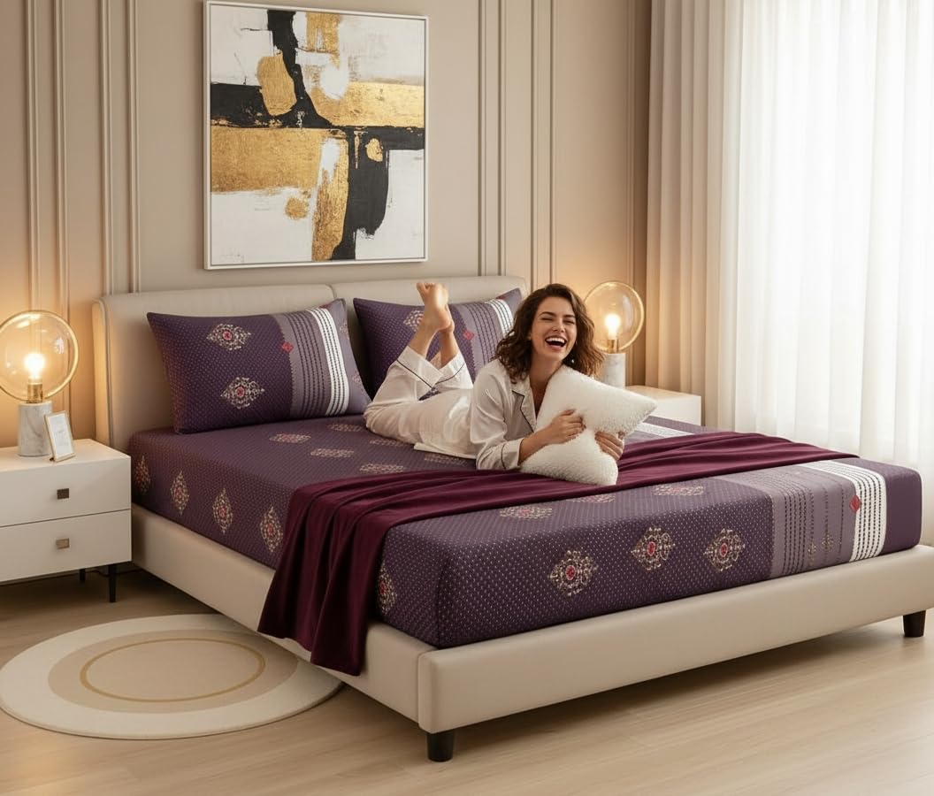 1 Bedsheet For Double Bed With 2 Pillow Covers - 90 X 100 Inches, Dark Brown | Premium Cotton Material Double Bedsheet Queen Size | Skin Friendly & Long Lasting