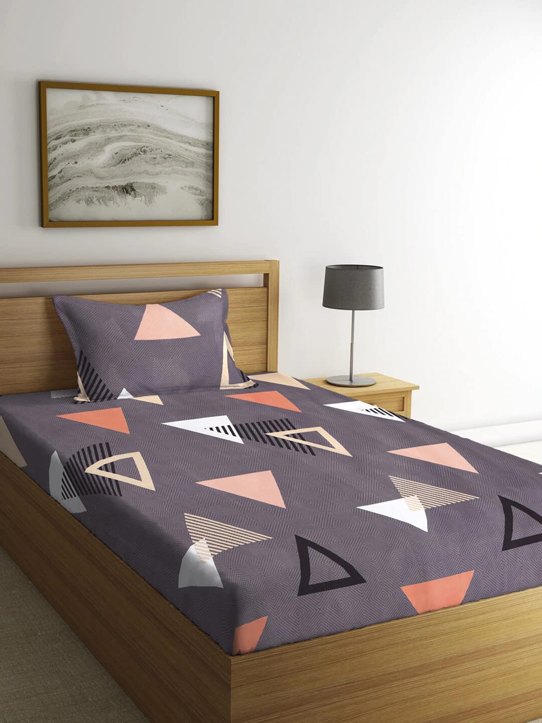 1 Single Bedsheet With 1 Pillow Cover - Size 42 X 75 X 8 Inches, Grey | Cotton Elastic Fitted All Around Bedsheet - Super Soft Premium Brushed Glace Cotton Bedsheet