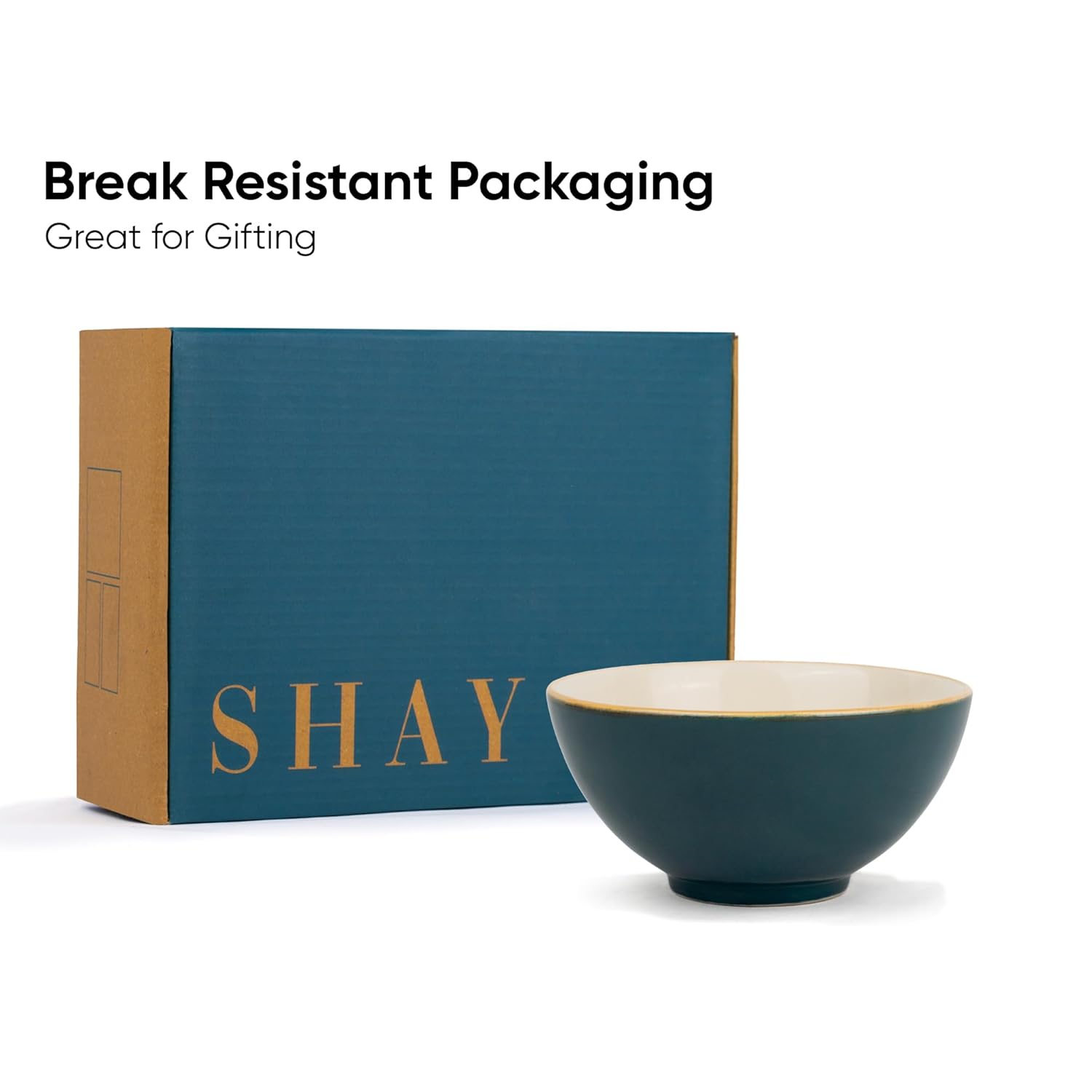 Ceramic Cereal Bowl Set Of 2 Pieces - 15cm, Teal Ivory, 600ml Each | Glossy Finish - Stoneware Ceramic Serving Bowls | Cereal Bowl - Maggi Bowl - Ceramic Bowl | Microwave Safe