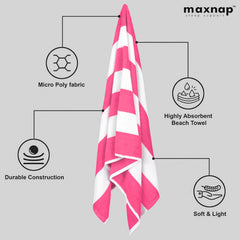 Maxnap Sunstripe Premium Cabana Striped Towel 600 Gsm | 100% Cotton, Soft & Quick-Dry Pool Towels - Set Of 2 (Pink)