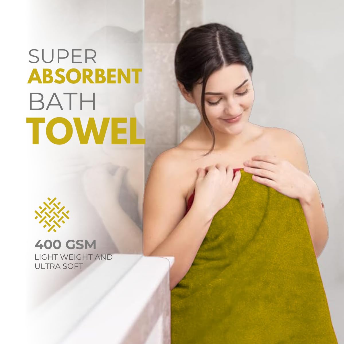 Black Gold The Finer Touch Premium Microfiber Bath Towels 800 Gsm | Lightweight Ultra-Soft Fade Resistant (Green) - 2 Pcs