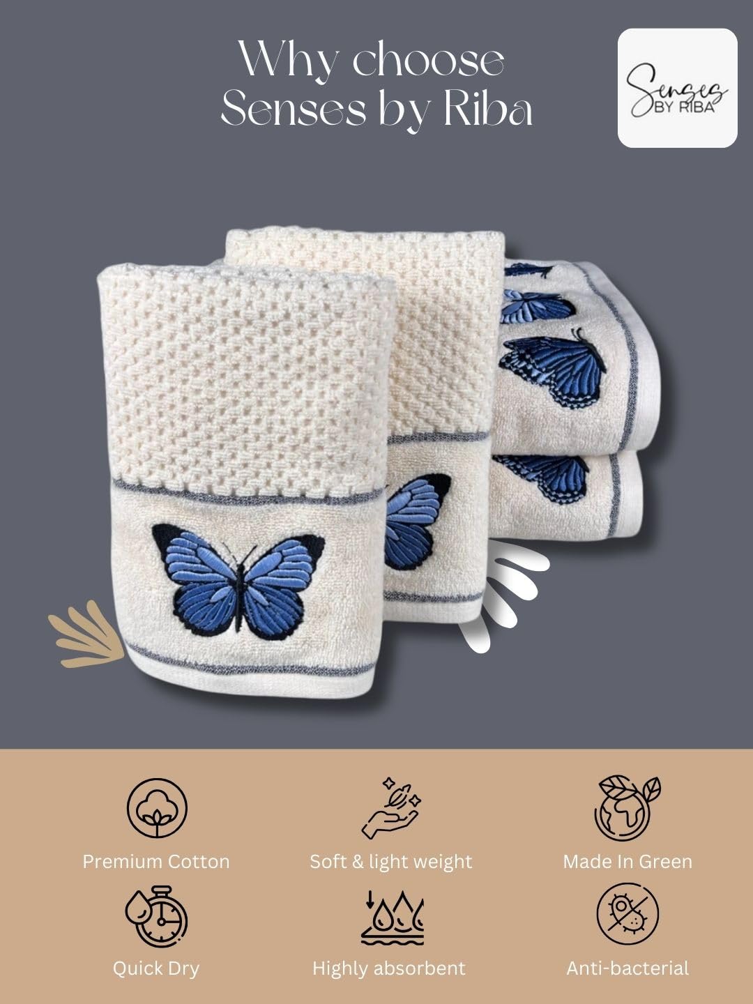 Senses By Riba All Cotton 550 Gsm Embroidered Towel Bath Set - Pack Of 4 (Style 11)