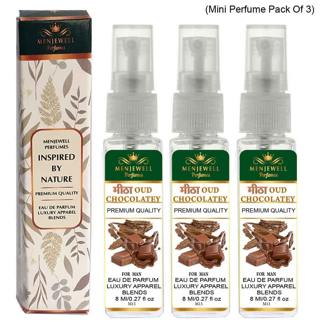 Menjewell Mitha Oud Chocolatey Eau De Parfum For Man 8ml 0.27 Fl.oz. Each Pack Of 3 | Luxury Apparel Parfum | Long Lasting