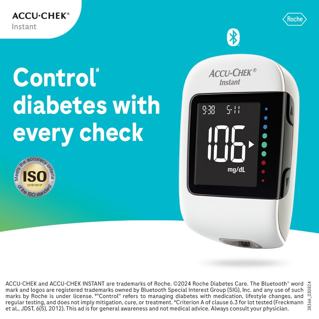 Accu-Chek Instant Blood Glucose Glucometer (with Bluetooth) with Vial of 10 Strips, 10 Lancets and a Lancing Device FREE for Accurate Blood Sugar Testing