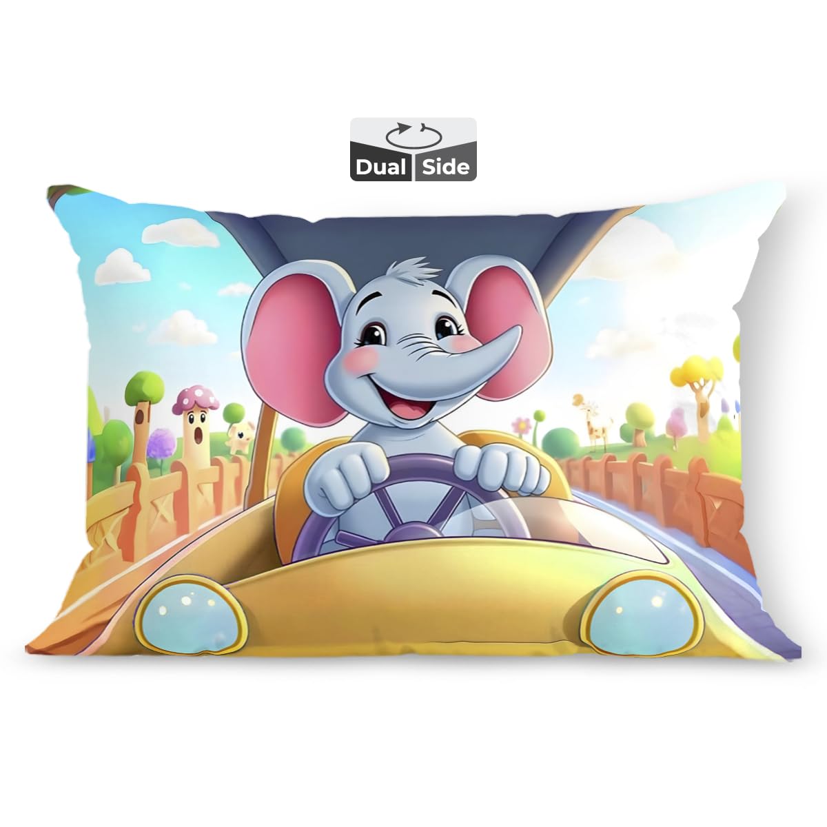 Kids Pillow Cushion With Super Soft Fabric Pillow - 12 X18 Inches | Animal & Cartoon Prints, Soft Pillow, Dual Sided Design | Multi-Purpose, Durable & Easy Care, Made In India - Design 21