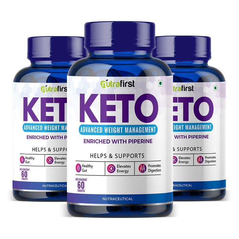 Nutrafirst Keto Advanced Tablets For Men & Women With Garcinia Cambogia & Green Coffee Extract, Gluten - Free, Loss For Weight Management, Energy Boost | 60 Tablets 100gm 0.2lbs Each Pack Of 3