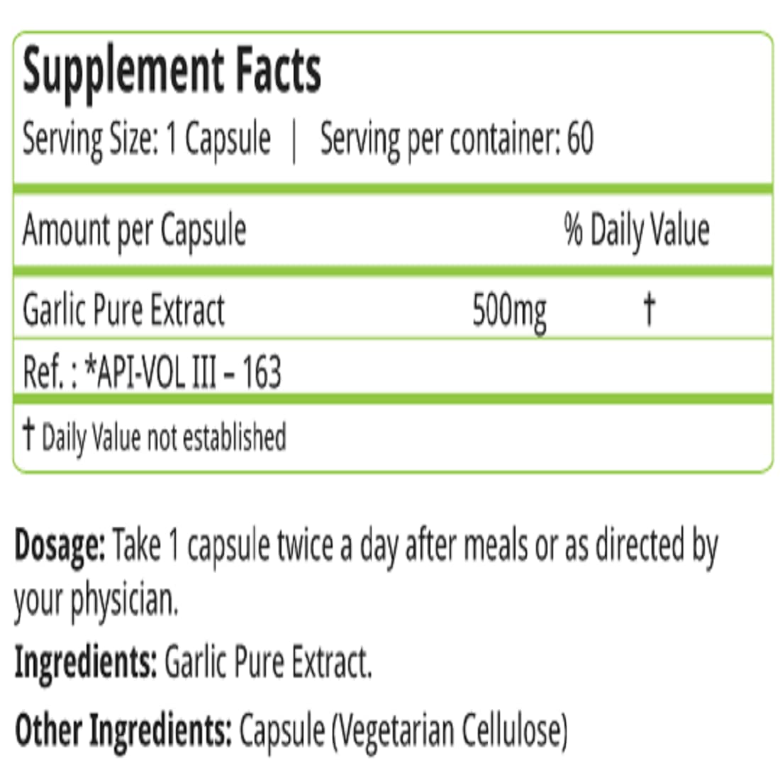 Nature's Velvet Garlic Pure Extract 500mg, Contains Vitamins A, C & Various Amino Acids | 60 Veggie Capsules 100gm 0.2lbs Each Pack Of 2