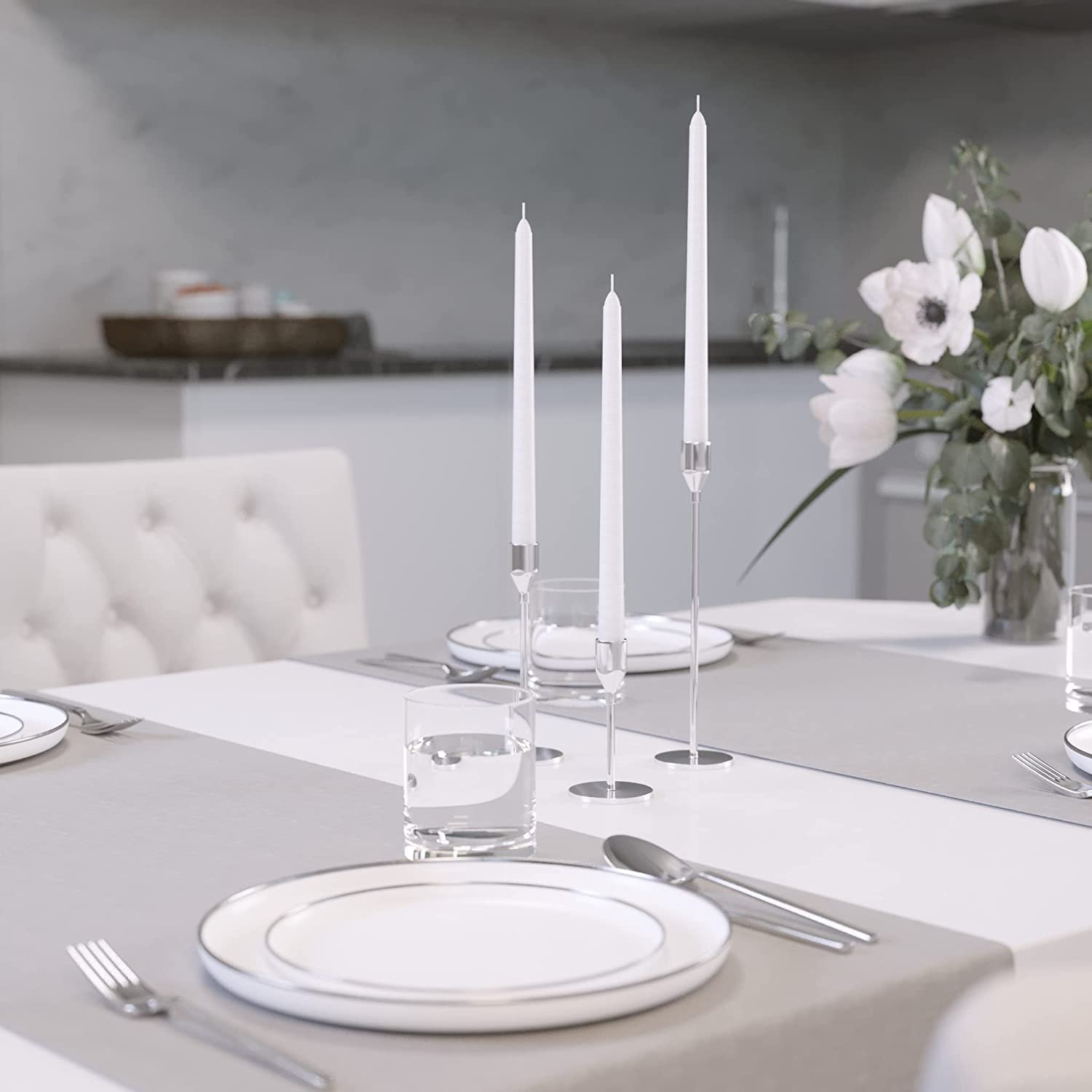 WHITE TAPER CANDLES PACK OF 4 | PERFECT FOR CANDLIGHT DINNER CELEBRATE CANDLES