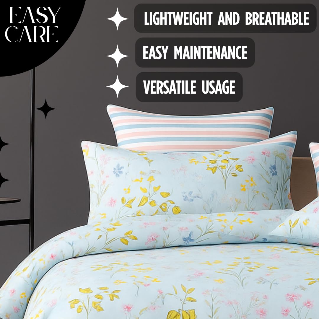 Microfiber Double Bedsheet King Size With 2 Large Size Pillow Covers | Size 108x108+9 Inches, Pastel Sky Blue | Perfect For Daily Use, All-Season Use Or Gifting Bedsheet