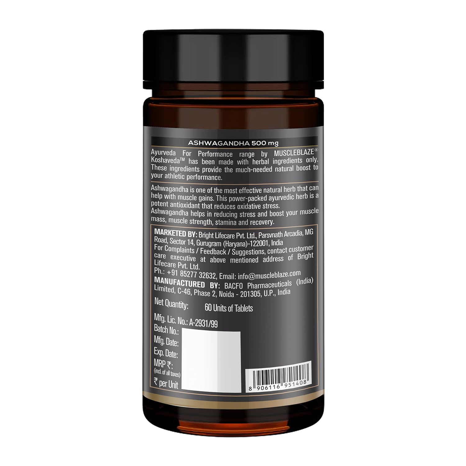 Muscleblaze Koshaveda Ashwagandha 500mg Ayurveda For Performance, Ayush Approved, High Strength Potent Formula, Boost Muscle Mass & Strength, Enhance Immunity | 60 Tablets 100gm 0.2lbs Each Pack Of 2
