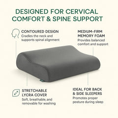 Cervical Pillow For Neck Pain & Shoulder Pain Relief, Slate, Size - Standard | Memory Foam Pillow - Spondylitis Orthopedic Pillow | Neck Support, Pillow For Sleeping, Contour Medical Pillow