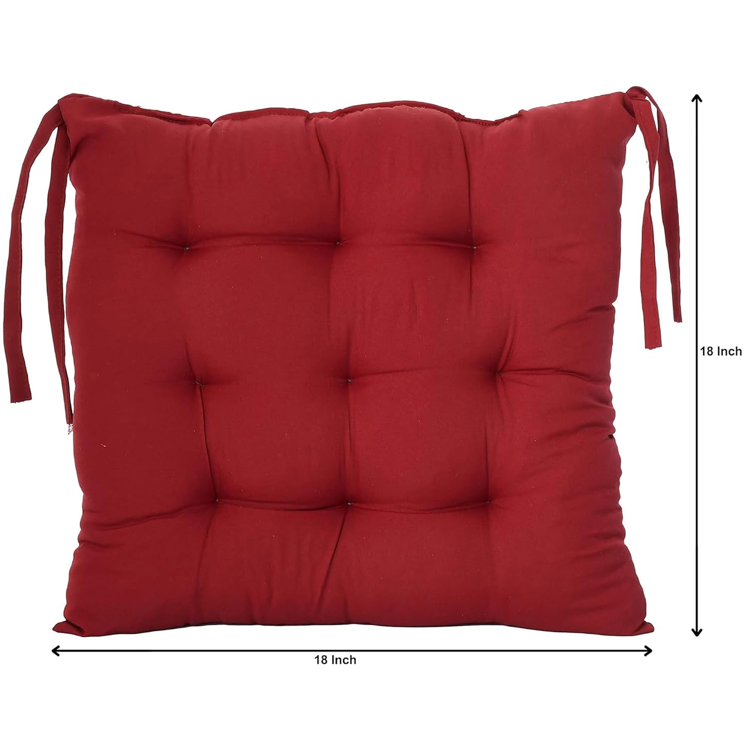 Chair Cushion Pad, Soft & Comfortable Sitting, Chair Pad - Maroon | Microfiber Square Chair Pad With Ties | Chair Seat Cushion For Office & Home | Furniture Cushion, Washable - Pack Of 4