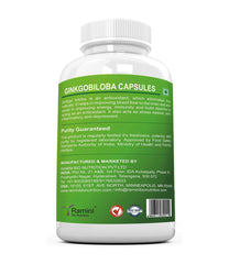 Ramini Bionutrition Ginkgo Biloba 160mg, Biloba Leaf Extract Containing 24% Ginkgo Flavone Glycosides | 90 Veg Capsules 100gm 0.2lbs