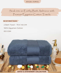 Rangoli Soft Absorbent Durable Towels Earthly Egyption Cotton Plush Luxurious Large Size Bath Towel 1000 Gsm (Charcoal)- Pack Of 2