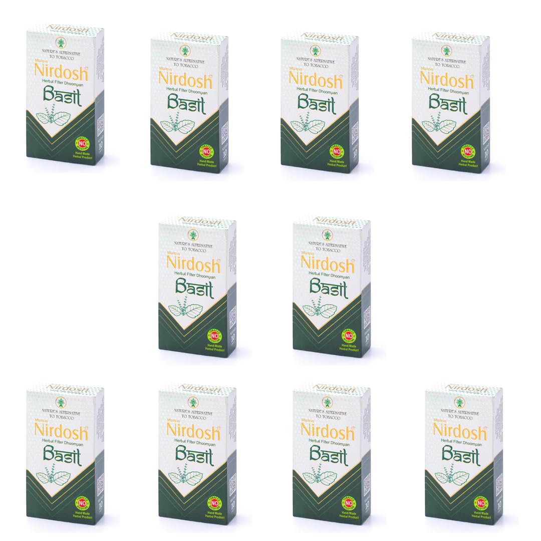 Basil Flavored Herbal Filter Dhoompan Sticks - Pack Of 10X 10 Pcs Herbal Cigarette | Bidi Sticks Rolled In Tendu Leaves, Non-Addictive Sticks - Tobacco Free & Nicotine Free