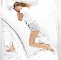 Ultra Soft Microfiber Full Body Pillow, Large Pillows, White - 54 X 18 Inches | Long Pillows For Use During Pregnancy, Side Sleeper - Cotton White Stripes Cover | Neck Support - Pack Of 1