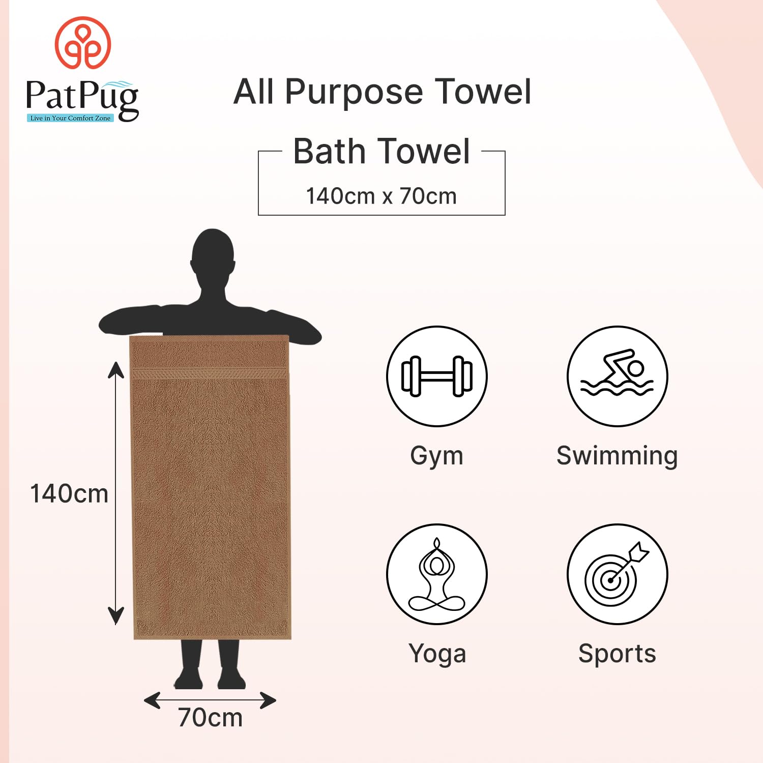 PatPug 100% Indian Ultra Soft Cotton 450 Gsm Bath Towel Large Bath Towel | Highly Absorbent Quick Drying Durable Towel For Men, Women & Kids (Ocean Blue & Coffee Brown)