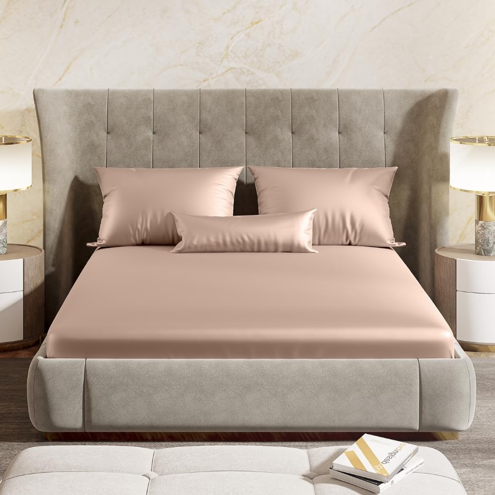 300 TC Premium Double Bedsheet Elastic Fitted For Queen Size | 60 X 78 X 10 Inches, Golden Sand With 2 Pillow Covers | Skin Friendly Fabric For Everyday Comfort