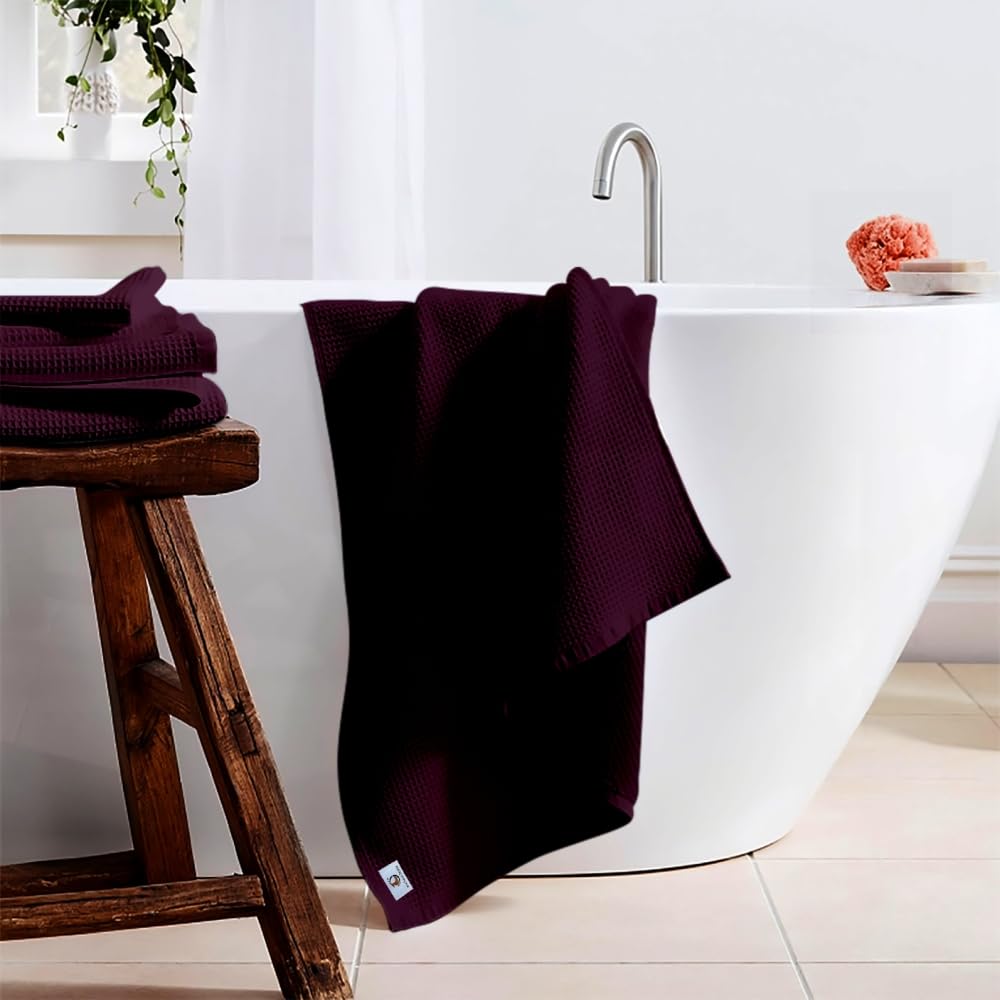 Enchant Home Pure Cotton Waffle Towel 400 Gsm | Lightweight Anti-Microbial & Water Absorbent Soft Touch Quick Drying Bath Towel | Wine