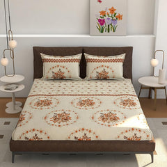 Printed Double Bedsheet With 2 Pillow Covers - 96 X 89 Inches, Cream & Brown | Ideal For Daily Use, Bedroom Decor & Gifting | Resistant All-Season Bedsheet